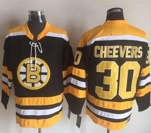 Bruins #30 Gerry Cheevers Black/Yellow CCM Throwback New Stitched NHL Jersey - Click Image to Close